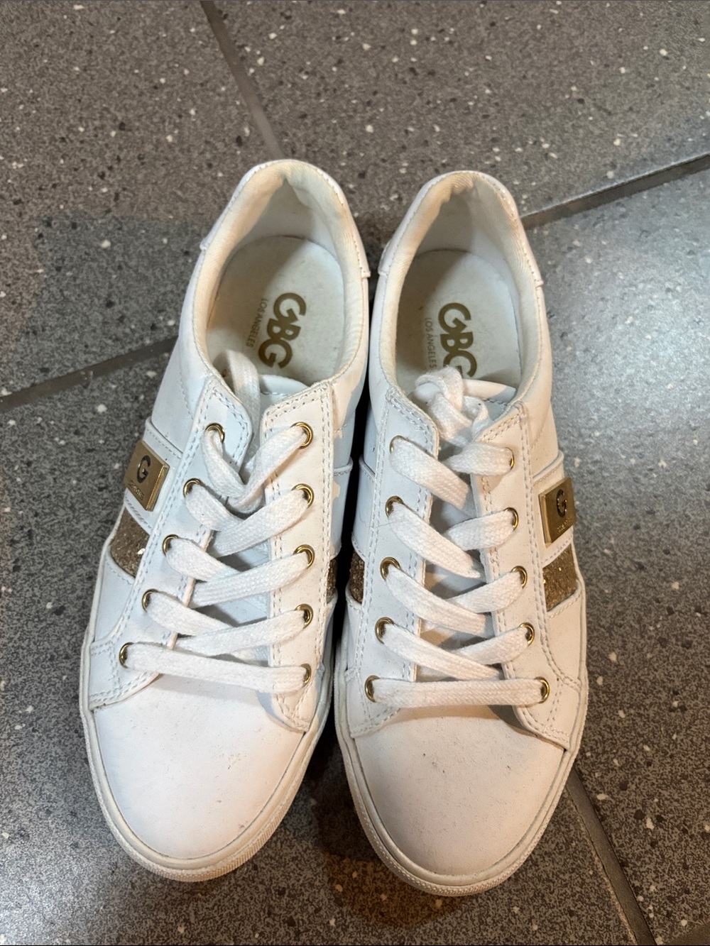 G by Guess White Sneakers with Gold Panels